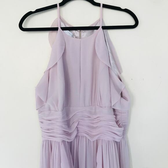 New Donna Morgan Skye Ruffles Cutaway Halter Pink Gown Women's Size 18 - Picture 9 of 16